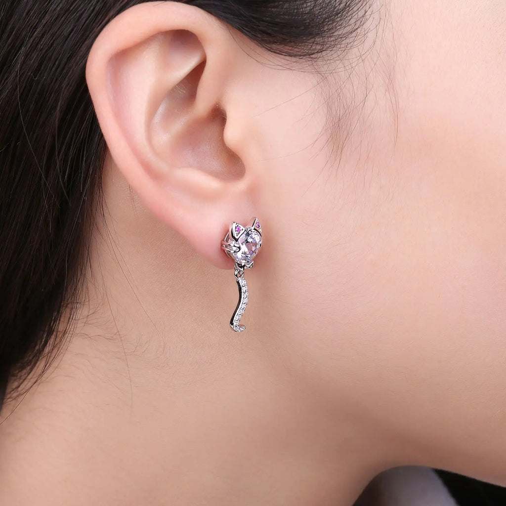 مجوهرات بالاس - وصل حديثًا: أقراط متدلية مرصعة بحجر كريم دائري عيار 4 قيراط من الفضة الإسترليني عيار 925 على شكل قطة تهز ذيلها، هدية مثالية للنساء والفتيات