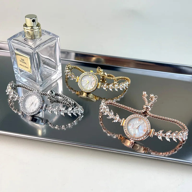 ساعة نسائية فاخرة مرصعة بأحجار الراين، ساعة يد أنيقة بمينا روماني، ساعة يد نسائية، ساعة للبنات، هدية