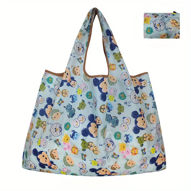 حقائب تسوق ديزني قابلة لإعادة الاستخدام، قابلة للطي، كبيرة الحجم، حقائب تسوق متينة، قابلة للغسل، حقائب بقالة من القماش، حقائب صديقة للبيئة