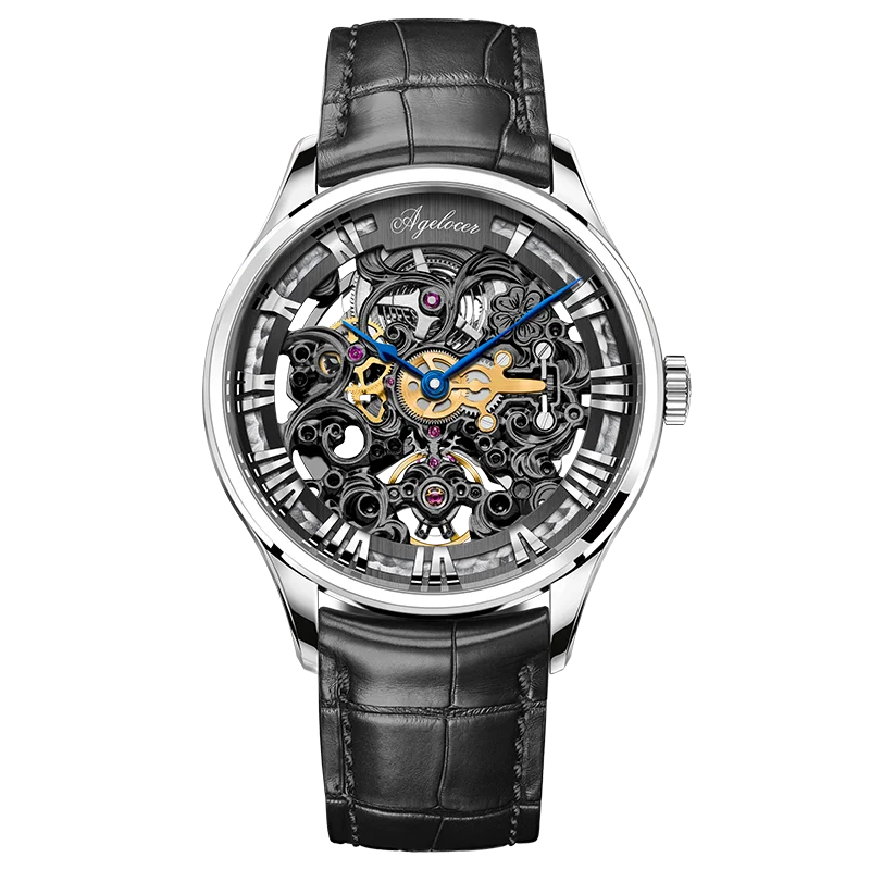 ساعة AGELOCER الأصلية المنحوتة على طراز فن الباروك للرجال، ساعة أوتوماتيكية ميكانيكية فاخرة للأعمال الرسمية، هدية عيد ميلاد للرجال