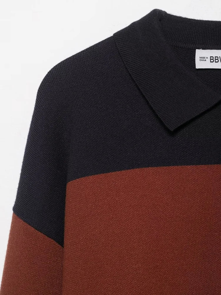 سترة كارديجان مخططة محبوكة بأكمام طويلة وياقة بولو للخريف للنساء بأزرار مزخرفة، سترة نسائية أنيقة غير رسمية