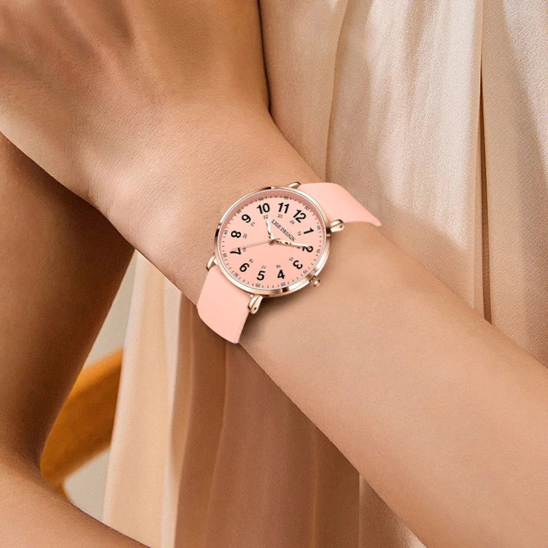 ساعة يد نسائية جديدة من LIGE، ساعة كوارتز فائقة النحافة، مقاومة للماء، مصنوعة من السيليكون المضيء، ساعة وردية اللون