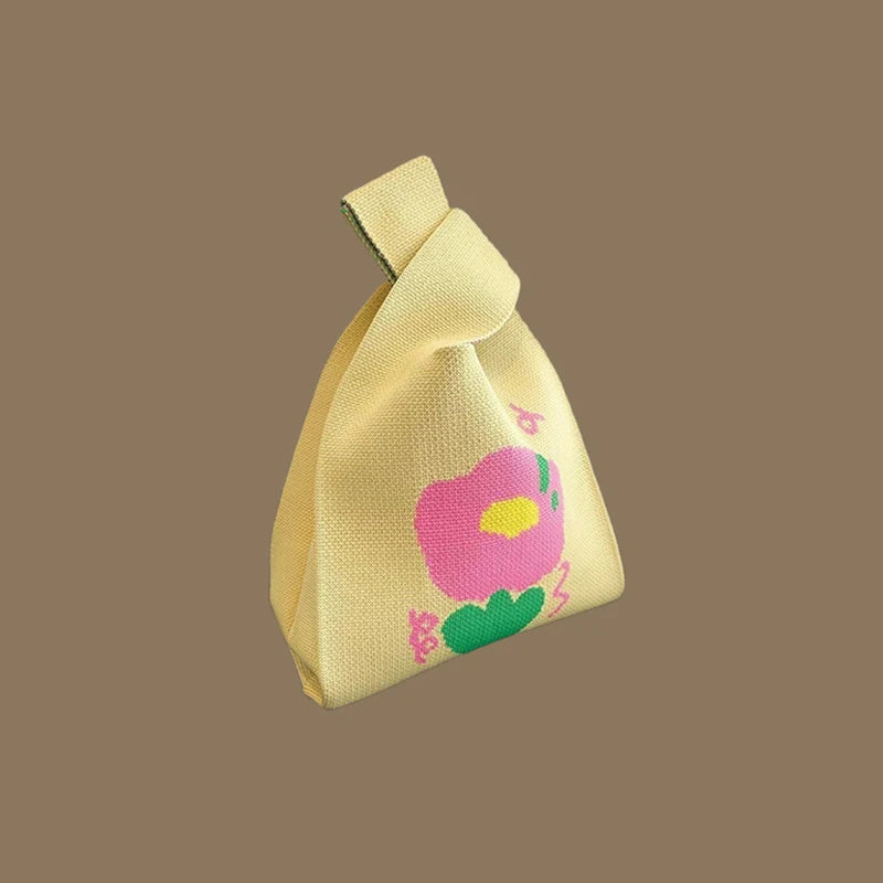 حقائب يد نسائية أنيقة مصنوعة يدويًا محبوكة، حقيبة معصم صغيرة بعقدة، حقيبة تسوق كورية كاجوال قابلة لإعادة الاستخدام