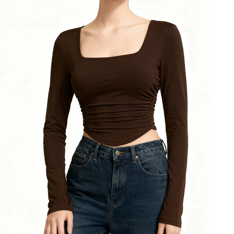 مجموعة من 3 قطع من قمصان الخريف والشتاء النسائية بأكمام طويلة وقمصان قصيرة موضة خريف 2025، رقبة مربعة، ملابس أساسية للخروج، تيشيرتات مناسبة لفصل الربيع والصيف