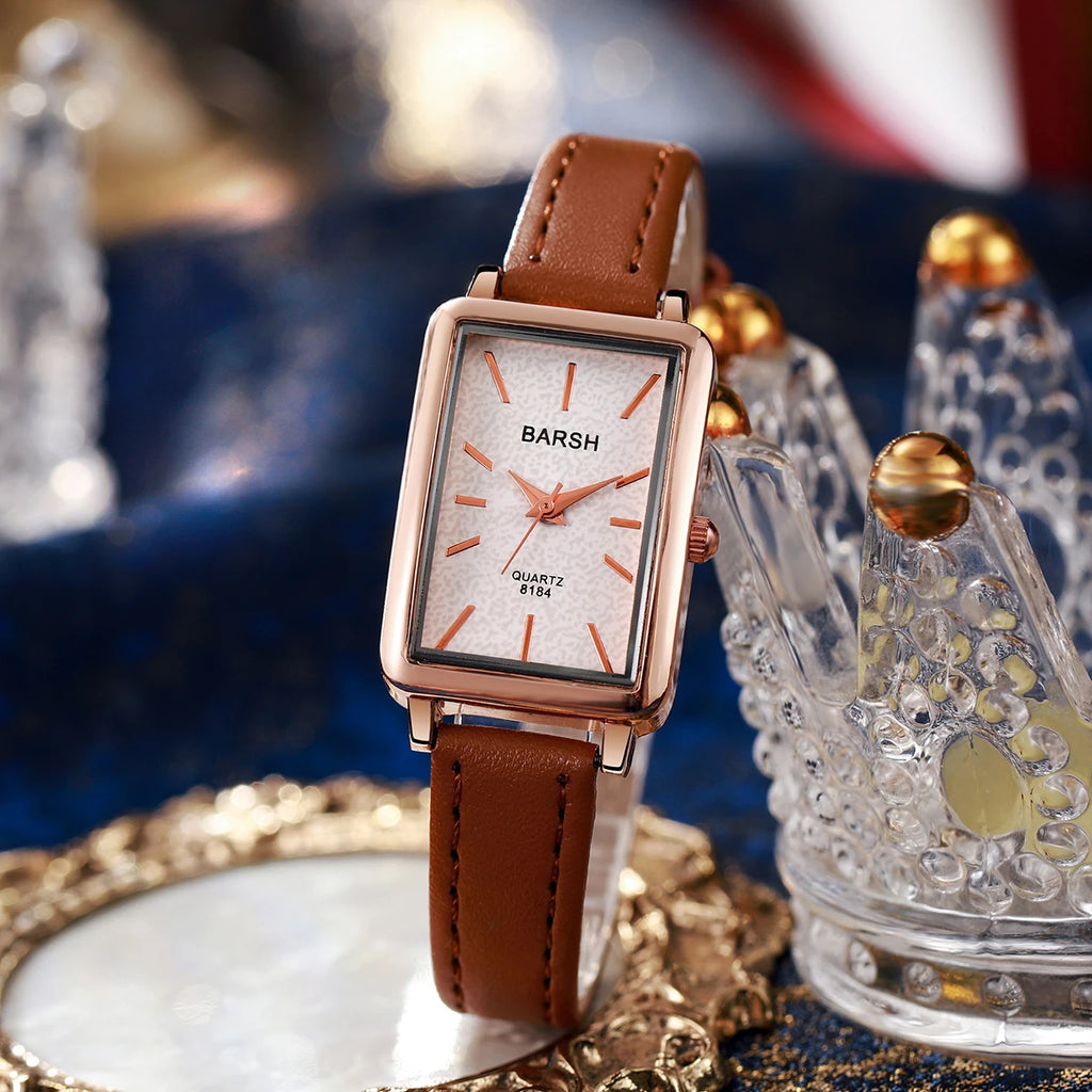 ساعة كوارتز بسيطة وأنيقة بحزام مربع الشكل