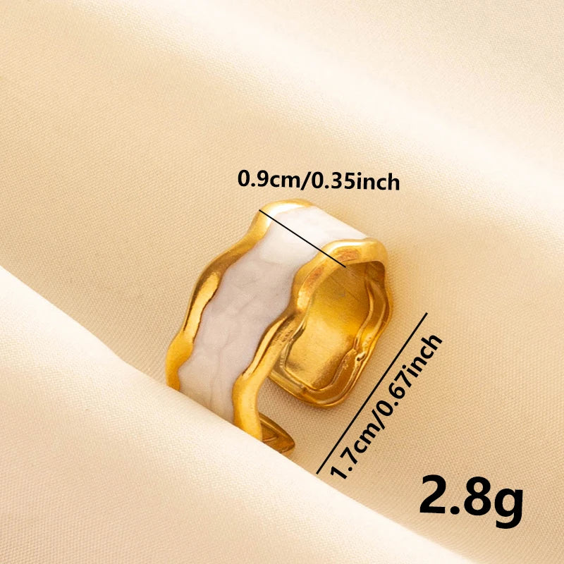 خواتم مفتوحة فاخرة بتصميم غير منتظم من الفولاذ المقاوم للصدأ، مطلية بالمينا البيضاء، بلون ذهبي بوهيمي، قابلة للتعديل، مناسبة للنساء، هدايا مجوهرات ساحرة