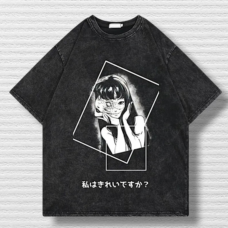 تي شيرت تومي من مجموعة جونجي إيتو، تي شيرت بطبعة رسومية أنمي ريترو، تي شيرت مانجا، جديد للجنسين، تي شيرت قطني كبير الحجم، كاجوال