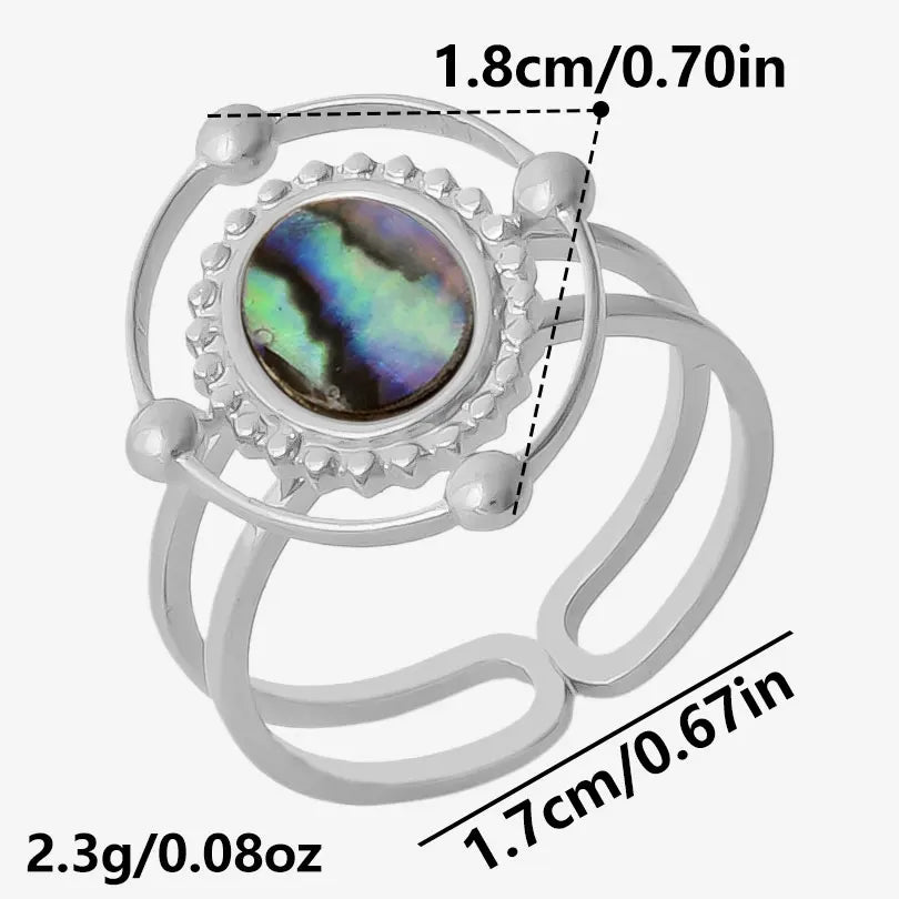 1Pc Stainless Steel Trendy Summer Geometric Sea Natural Shell Textured Chunky Open Rings Vintage Irregular Women Bagues Jewelry