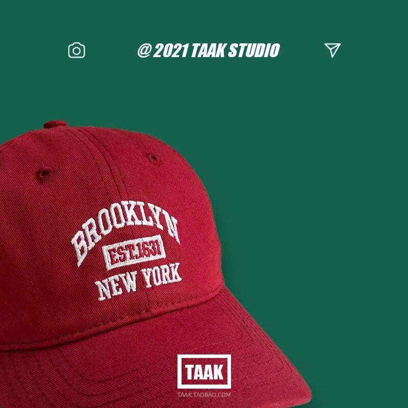 قبعة بيسبول نسائية للربيع والصيف، النسخة الكورية، شارع إنس، مطرزة بحروف عنابية، قبعة صيفية للرجال