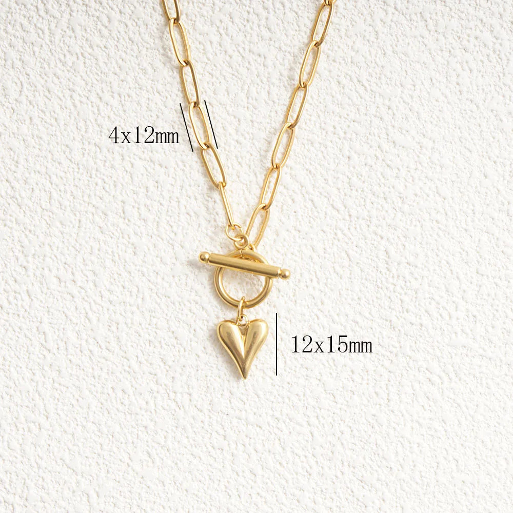 قلادات على شكل قلب من الفولاذ المقاوم للصدأ للنساء باللون الذهبي/الفضي بمشبك معدني قابل للتعديل، قلادة نسائية هدية عيد الحب