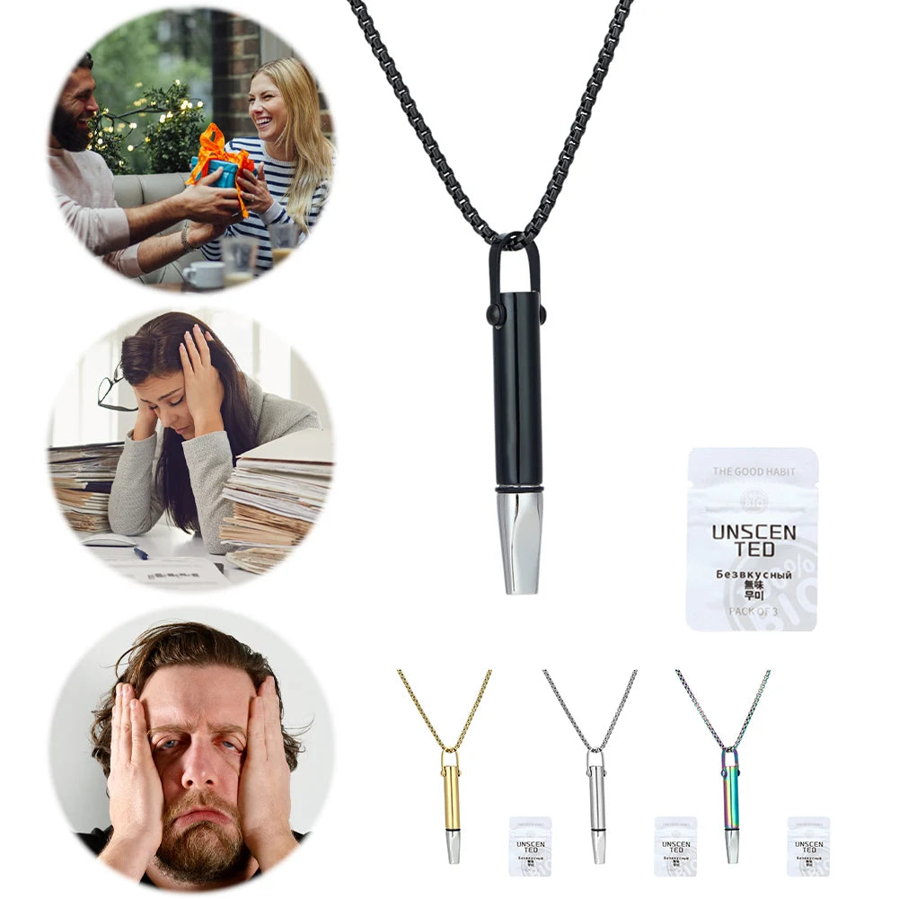 قلادة تنفس مع فلتر قطني من الفولاذ التيتانيوم، مقاومة للتآكل، قلادة اليقظة الذهنية لأداة الإقلاع عن التدخين