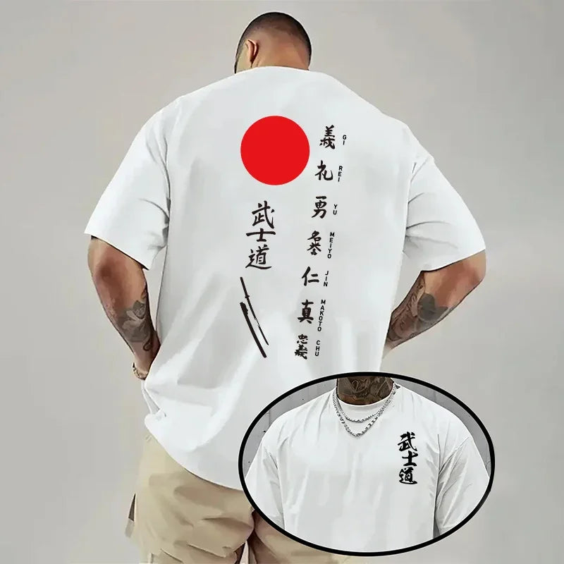 Men Bushido Print Cool Comfort Tee Spring Summer Casual Short Sleeve Cotton T-Shirt for Daily Outdoor Fashion Wear Men's Clothes