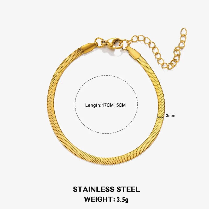 Hot Classic Unisex Flat Snake Chain Choker Necklace For Women Stainless Steel Herringbone Gold Silver Color Fashion Jewelry Gift