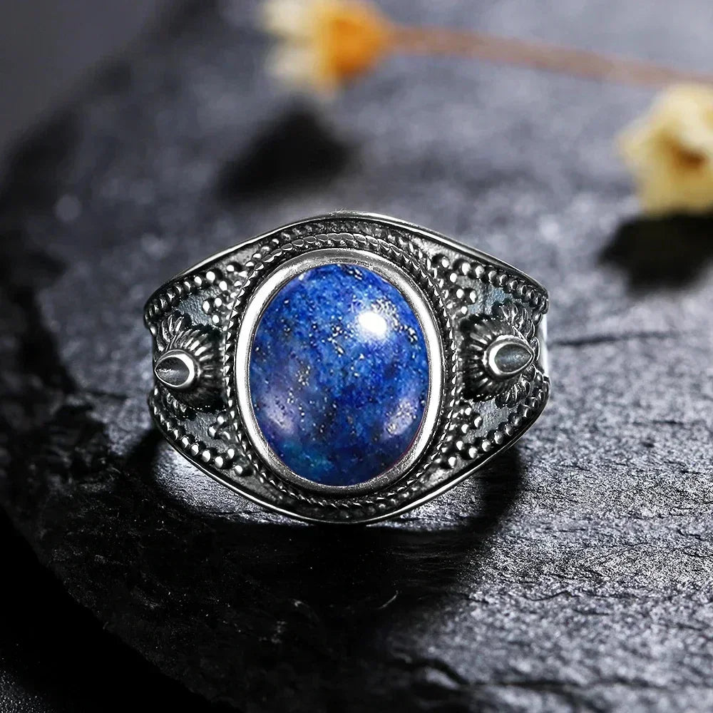 خواتم عتيقة من الفضة الإسترلينية عيار 925، خواتم بيضاوية الشكل مقاس 8×10 مم، مصنوعة من حجر العقيق الأسود الطبيعي، مجوهرات فاخرة للرجال والنساء، خواتم من حجر الرودوكروزيت