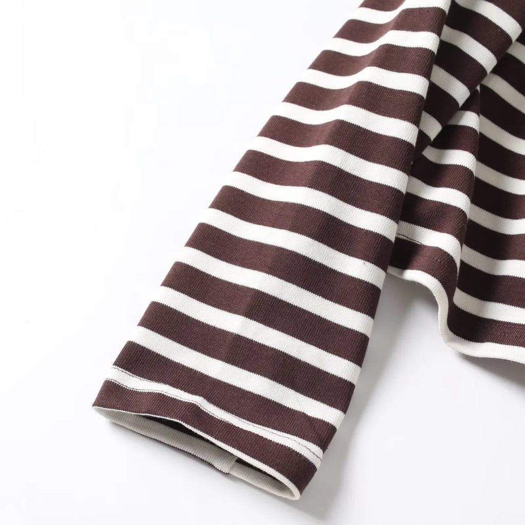 تي شيرت نسائي جديد مخطط بأكمام طويلة بتصميم أوروبي وأمريكي لخريف 2025، تي شيرت نسائي كاجوال بأكمام طويلة