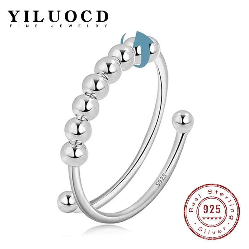 خواتم جديدة من الفضة الإسترليني عيار 925 لتخفيف التوتر، مزودة بخرز دوار، قابلة للتعديل، مناسبة للنساء والرجال، مجوهرات فاخرة