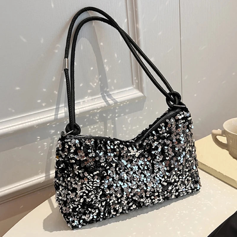 Popular trendy women's Korean-style handbag with sequins - versatile single-shoulder small bag