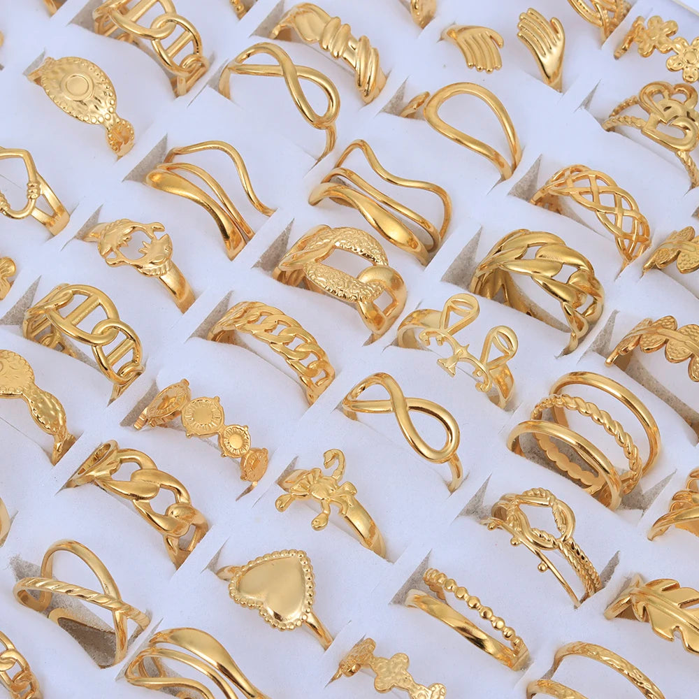 20 Pieces/Lot Vintage Adjustable Stainless Steel Rings Mixed Oil Pressure Titanium Steel Men and Women Couple Finger Ring