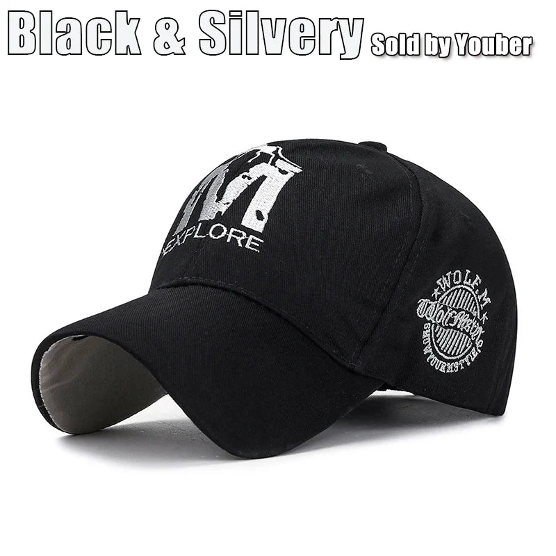 قبعة بيسبول قابلة للتعديل من القطن بتطريز حرف M على شكل طوطم ذئب وقبعة شمس وقبعات سائقي الشاحنات وقبعات للأب