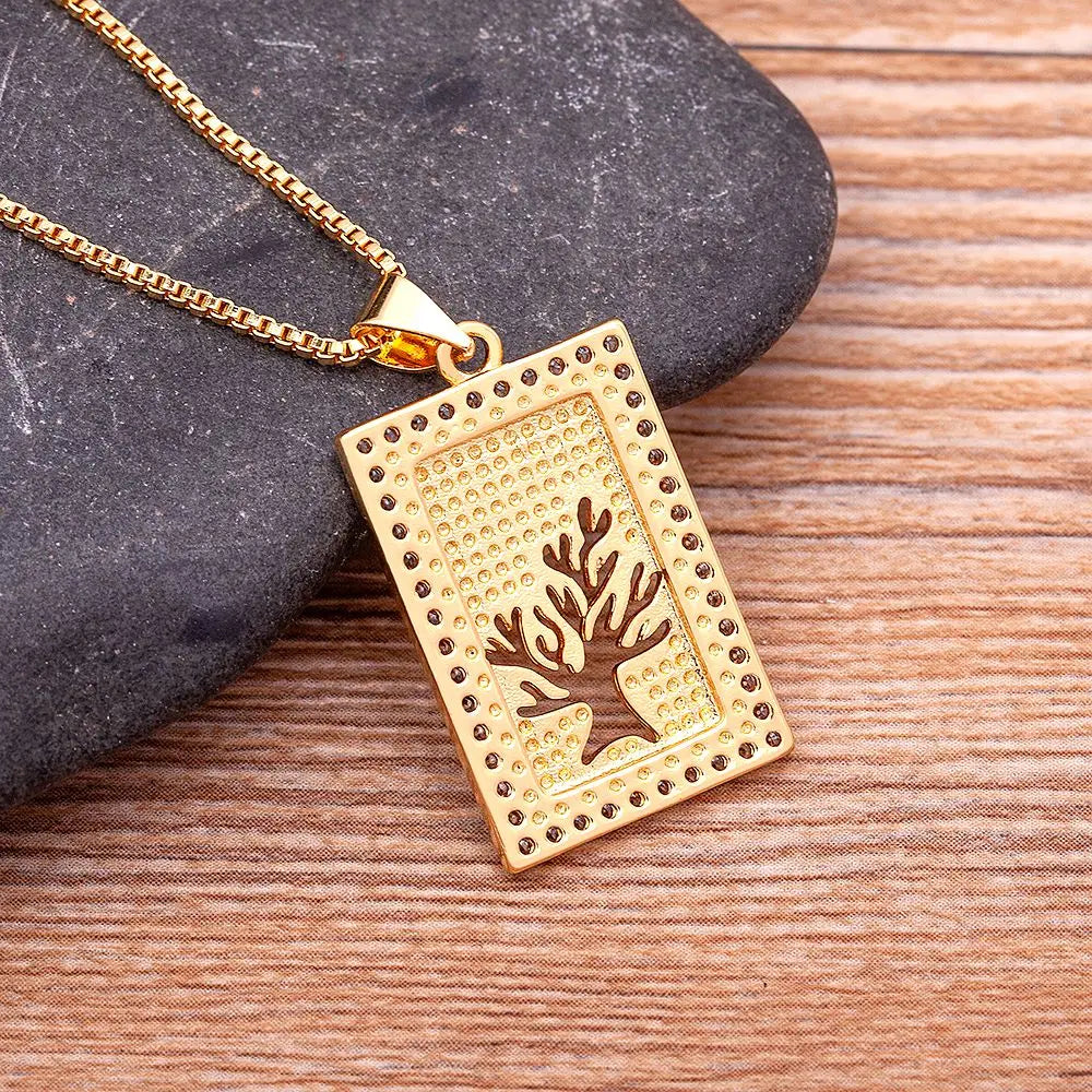 Nidin Hot Sale Tree of Life Necklace Zircon Crystal Hollow Pendant Gold Plated for Women Fashion Party Wedding Elegant Jewelry