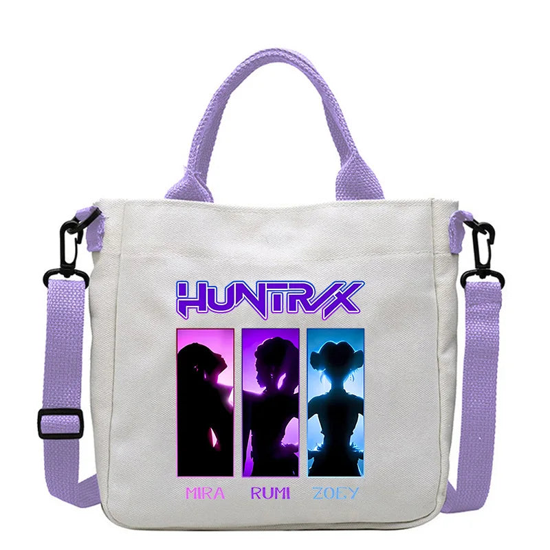 حقيبة قماشية جديدة من KPop Demon Hunters للفتيات، حقيبة يد مربعة أرجوانية بسيطة، حقيبة حمل، حقيبة كتف، هدية عيد ميلاد