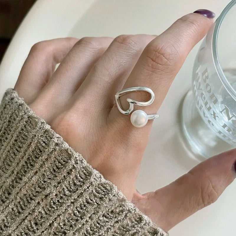 خاتم مفتوح من الفضة الإسترليني عيار 925 بتصميم بانك على شكل قلب، بتصميم هندسي غير منتظم، قابل للتكديس، هدية مجوهرات للنساء والفتيات، خدمة توصيل مباشرة بالجملة