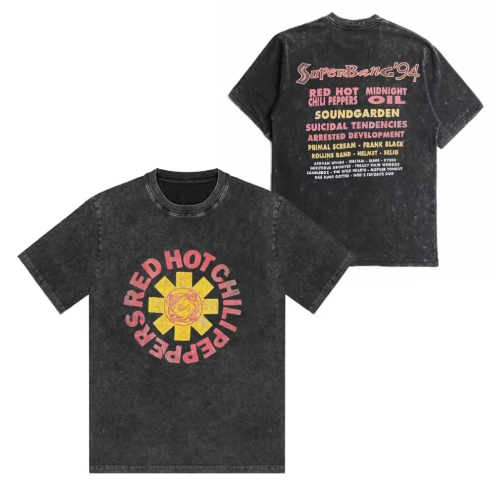 تي شيرت رجالي ونسائي مطبوع عليه شعار فرقة ريد هوت تشيلي بيبرز، مصنوع من القطن المغسول بتصميم هيب هوب، بأكمام قصيرة، ومقاسات كبيرة، مناسب للصيف