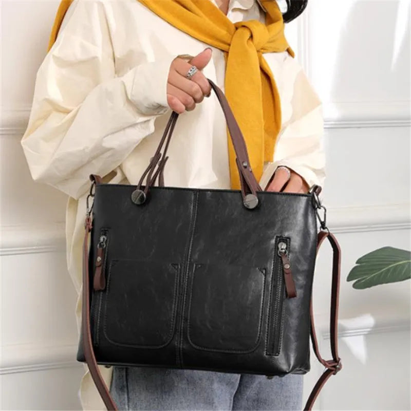 حقيبة كتف جلدية بتصميم كلاسيكي من أوروبا وأمريكا، حقيبة حمل بسحاب وجيبين، حقائب كروس كلاسيكية للنساء للعمل والمناسبات الخاصة