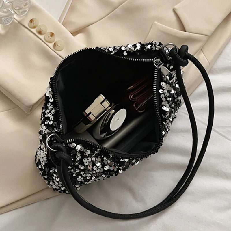 Popular trendy women's Korean-style handbag with sequins - versatile single-shoulder small bag