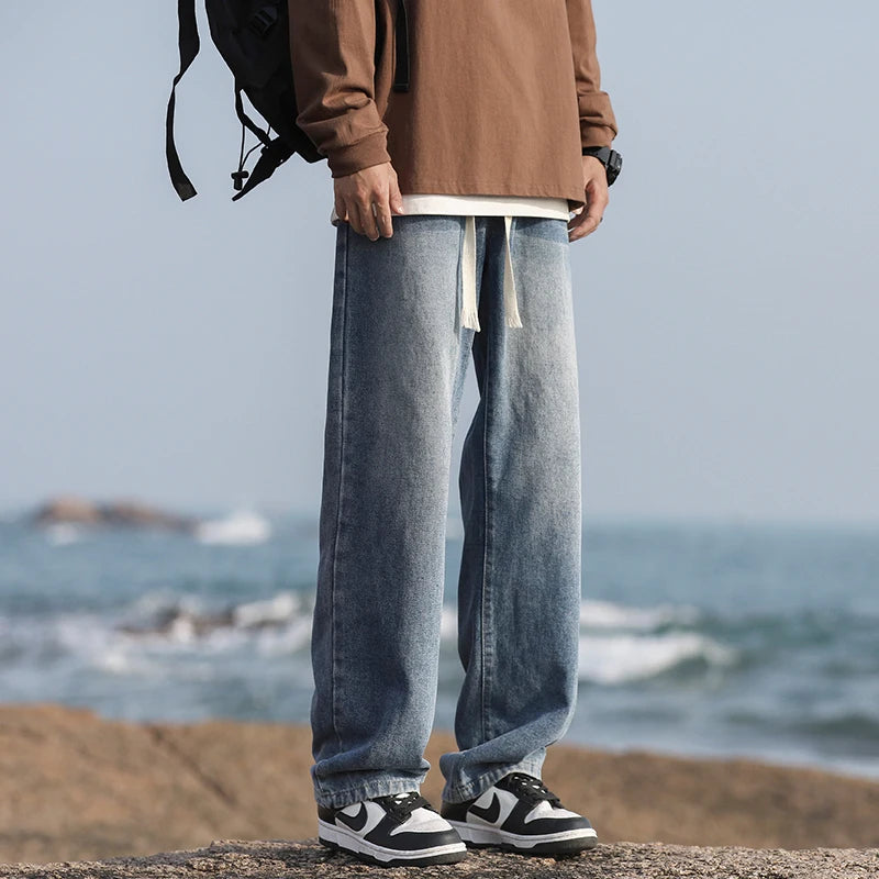 2025 Spring/Summer New 4-Color Retro Aged Men's Loose Straight leg Jeans Fashion Korean High Street Denim Pants Street Wear Men'