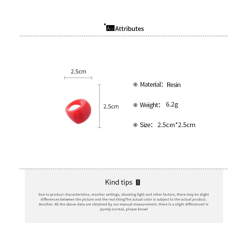 Candy Color Acrylic Resin Ring Simple Fashion Geometric Round Finger Rings Women's Stacked Rings Hand Jewelry Accessories F