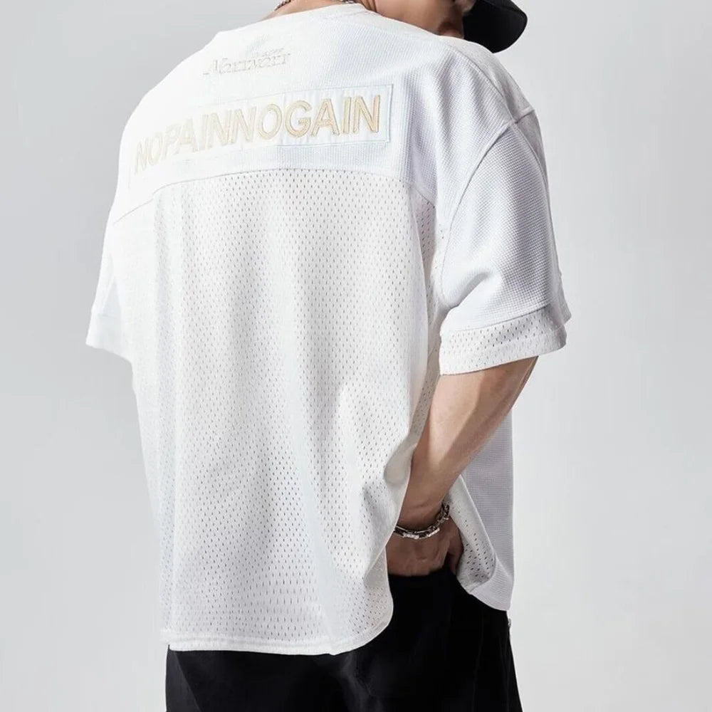 تي شيرت رجالي رياضي أمريكي مطبوع عليه أرقام، جيرسيه بخياطة شبكية، فضفاض بأكمام قصيرة، ملابس رجالية كاجوال قابلة للتنفس