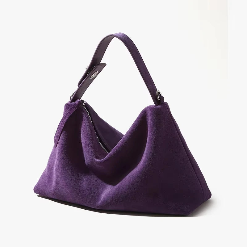 حقيبة يد نسائية فاخرة من الجلد السويدي الناعم غير اللامع بتصميم بوسطن كبير الحجم لفصل الخريف والشتاء، حقيبة كتف متقاطعة للنساء