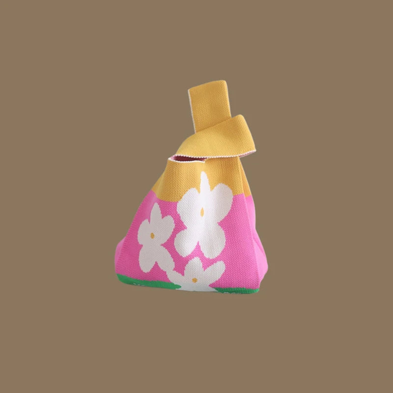 حقائب يد نسائية أنيقة مصنوعة يدويًا محبوكة، حقيبة معصم صغيرة بعقدة، حقيبة تسوق كورية كاجوال قابلة لإعادة الاستخدام