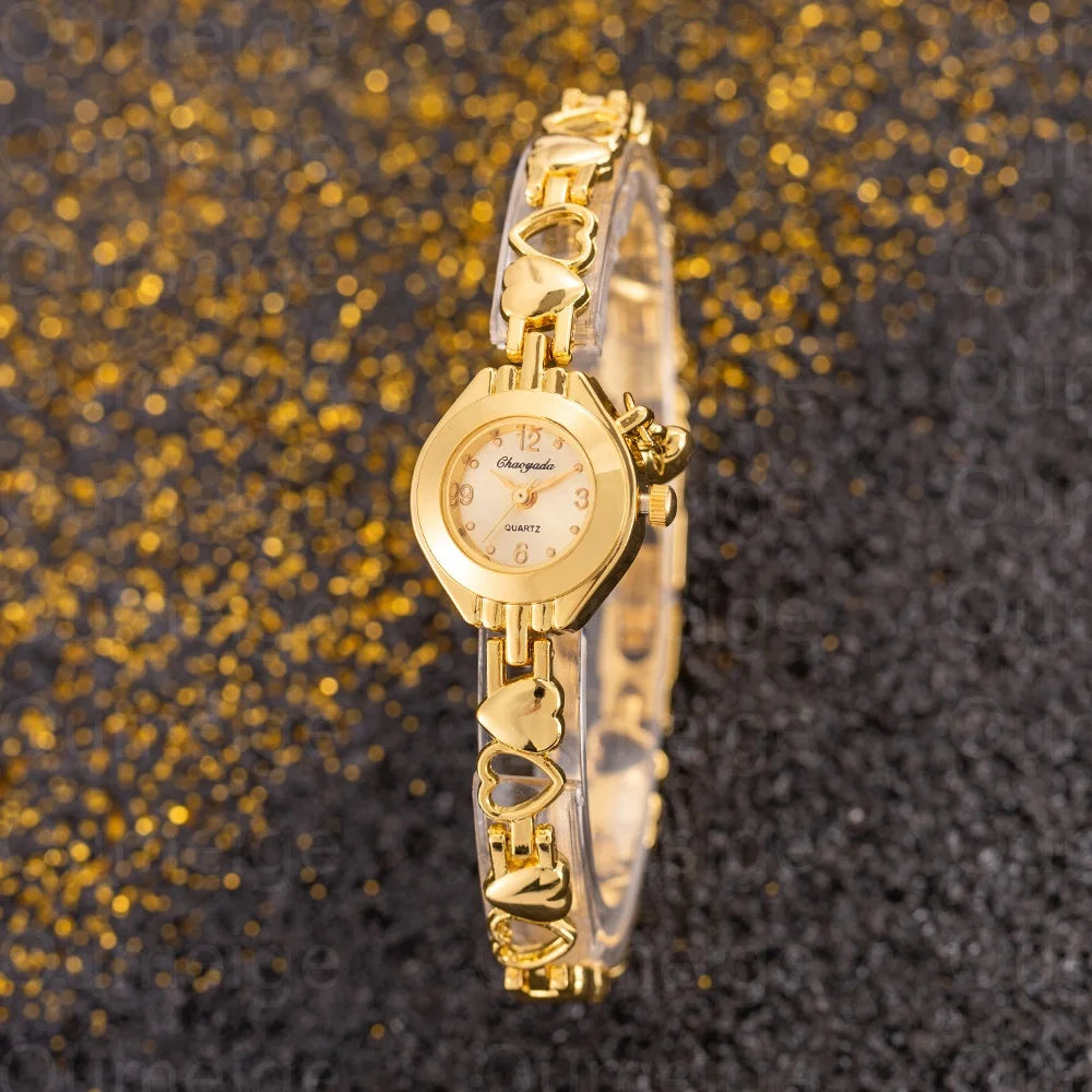 ساعات نسائية أنيقة ذات مينا صغير، ساعات يد ذهبية فاخرة للنساء، ساعات كوارتز بسيطة للنساء