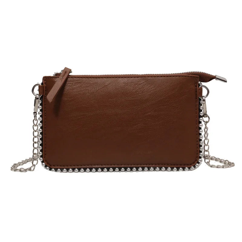 حقائب كروس بودي بتصميم بلون واحد للنساء، سلسلة أنيقة، محفظة للهاتف المحمول، حقيبة كتف أنيقة، حقيبة كتف رئيسية للنساء