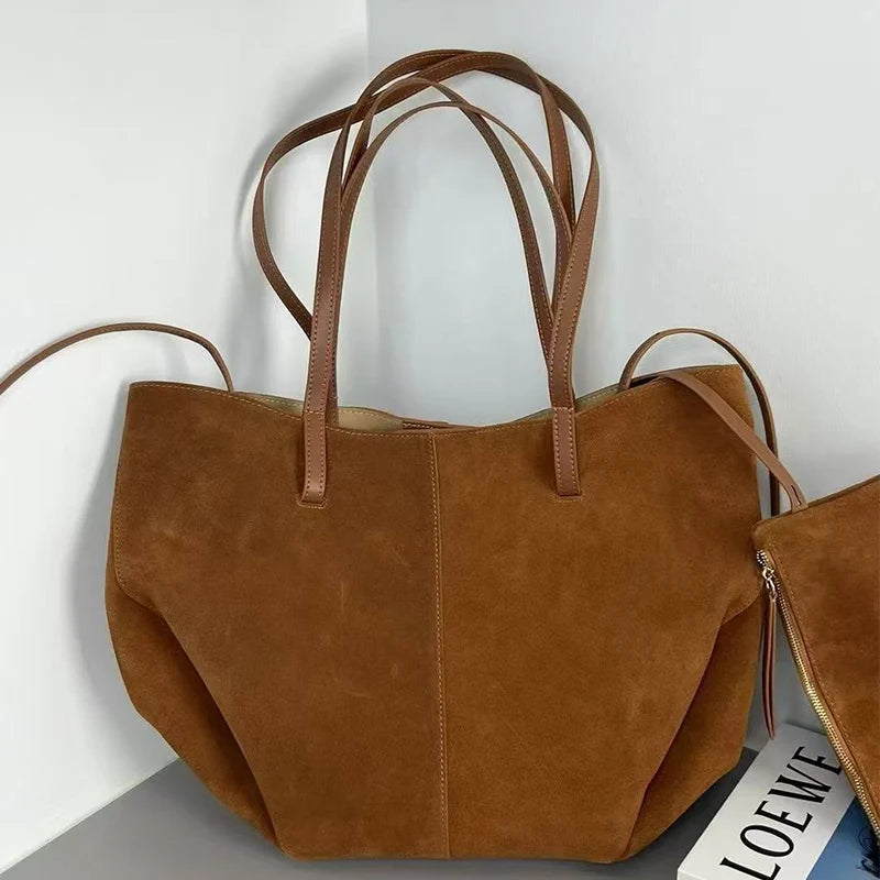 حقيبة أجنحة جديدة كبيرة الحجم بكتف واحد لعام 2025، حقيبة حمل يدوية من جلد الغزال غير اللامع، حقيبة أجنحة يدوية للتنقل