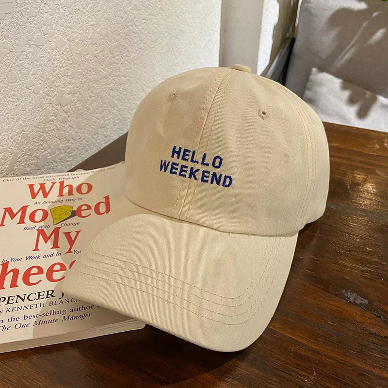 قبعة بيسبول بحرف "مرحباً بنهاية الأسبوع" للرجال والنساء، قبعة عصرية كاجوال ذات حافة مزينة بتطريز، قبعة خارجية واقية من الشمس، قبعة هيب هوب