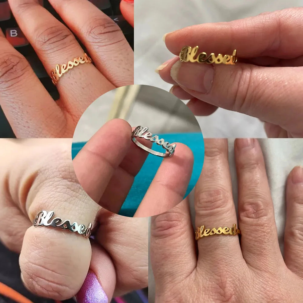خواتم COOLTIME المزينة بحروف مباركة، مصنوعة من الفولاذ المقاوم للصدأ، خاتم للزوجين، مناسب للرجال والنساء، تصميم عصري لعام 2025، هدية مثالية لحفلات الزفاف، متوفرة بالجملة