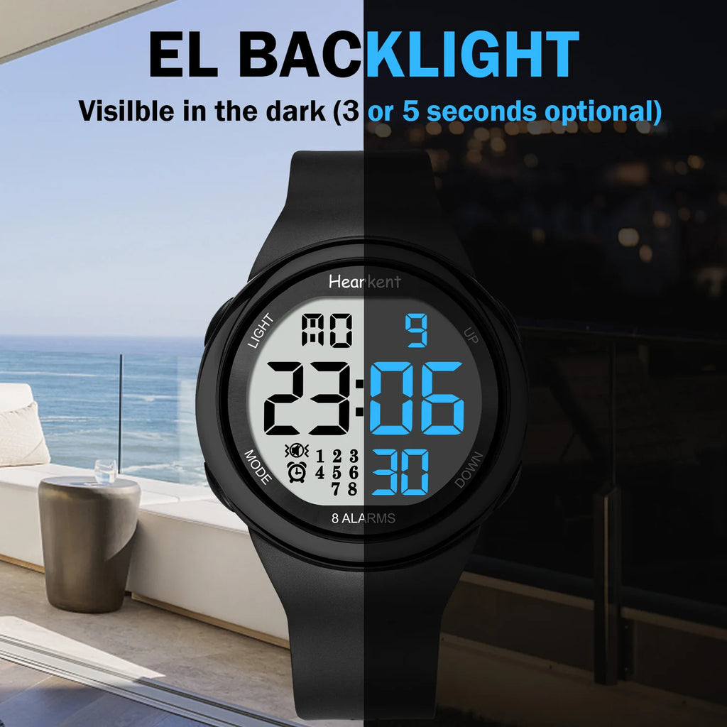 ساعة هيركينت للجنسين مزودة بـ 8 منبهات اهتزازية وساعة تذكير بالأدوية وأرقام كبيرة ومقاومة للماء للصم وساعة يد رقمية