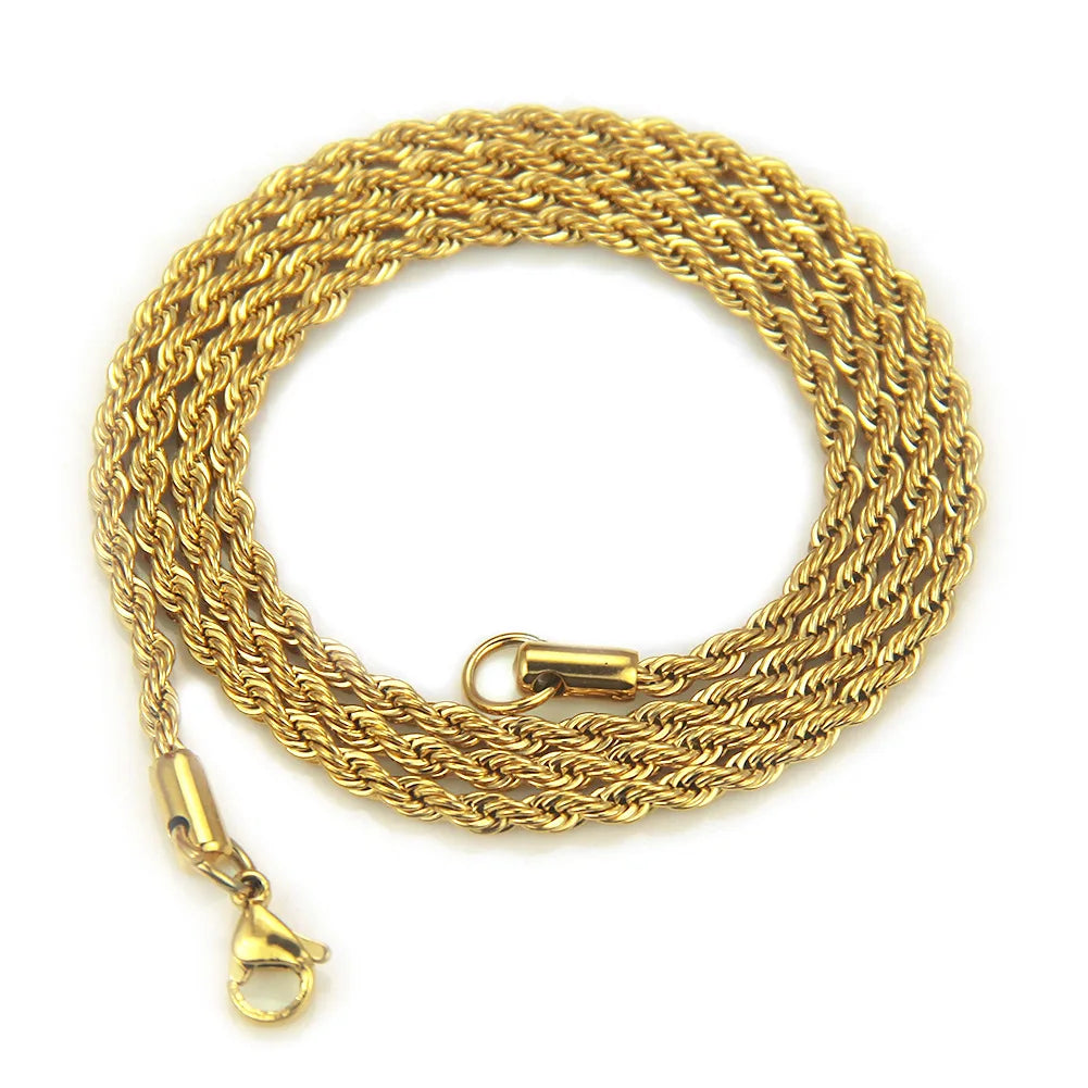 HNSP Stainless Steel Twist Rope Chain Necklace For Women Men Neck Jewelry Pendant Accessories