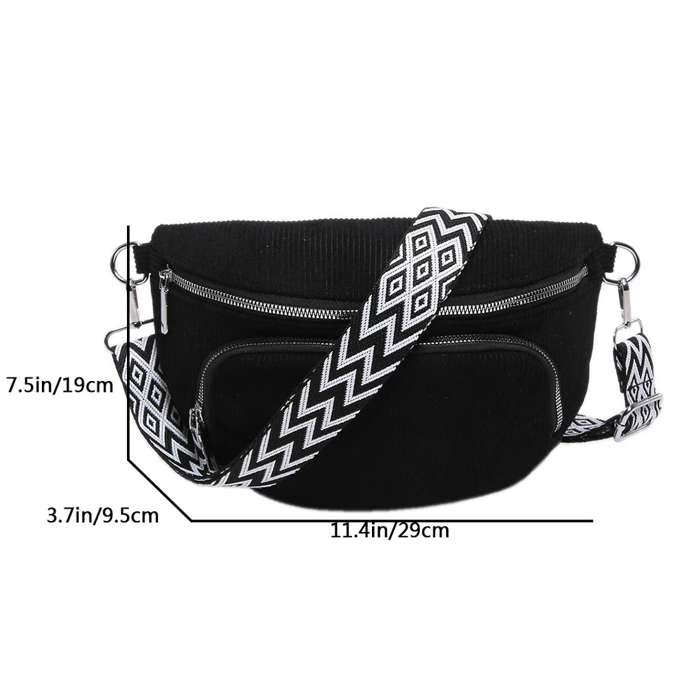 حقيبة صدر من قماش مخملي وحقيبة كروس أنيقة وحقيبة خصر عصرية وحزام جيتار عريض وحقيبة خصر كاجوال وحقيبة كتف رياضية متعددة الجيوب