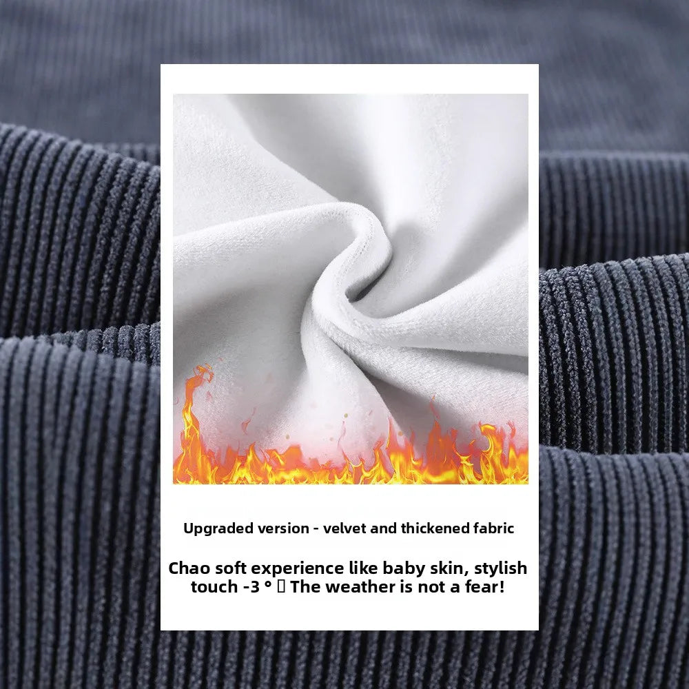 Fleece Lined Wide Leg Pants Women's Slim Straight Thick Corduroy Trousers Spring Autumn Winter New Style High Waist Long Pants