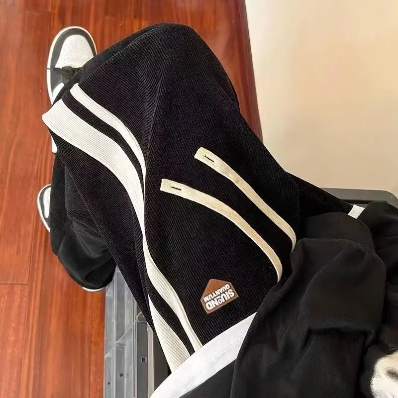 Corduroy American retro pants for men's autumn and winter trend high street vibe drape straight tube sports casual pants