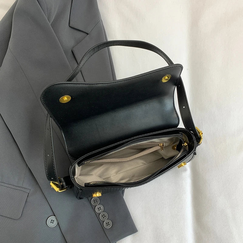 حقيبة كروس بودي نسائية مخططة من الفلانيل بلون سادة، حقيبة فاخرة بتصميم هادئ، حقائب كتف أنيقة من جلد البولي يوريثان للنساء