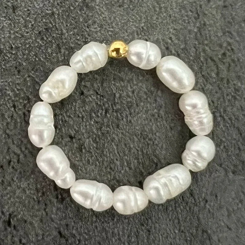 خاتم أنيق من لؤلؤ المياه العذبة مع خرز من الفولاذ المقاوم للصدأ، خواتم زفاف عصرية مصنوعة يدويًا للنساء والفتيات، متوفرة بالجملة