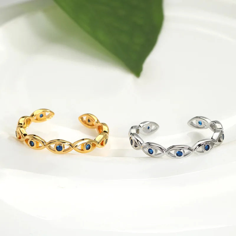 خواتم YILOUCD زرقاء زركون عيون الشيطان مفتوحة قابلة للتعديل، خواتم تركية محظوظة على شكل عين الحسد للنساء، مجوهرات زفاف