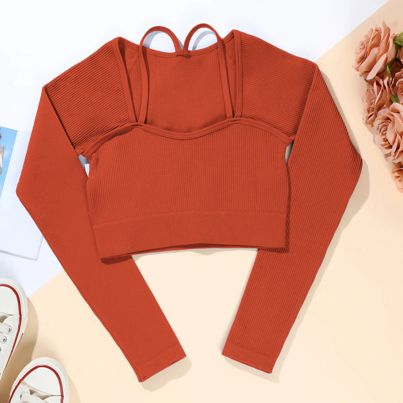 1/3 قطعة نسائية بخيوط لولبية وأكمام طويلة وقميص قصير للجري واللياقة البدنية وقميص رياضي مناسب لليوجا وقمصان كاجوال