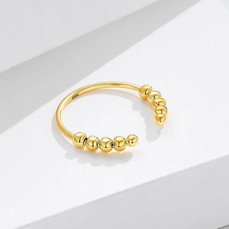 خواتم جديدة من الفضة الإسترليني عيار 925 لتخفيف التوتر، مزودة بخرز دوار، قابلة للتعديل، مناسبة للنساء والرجال، مجوهرات فاخرة