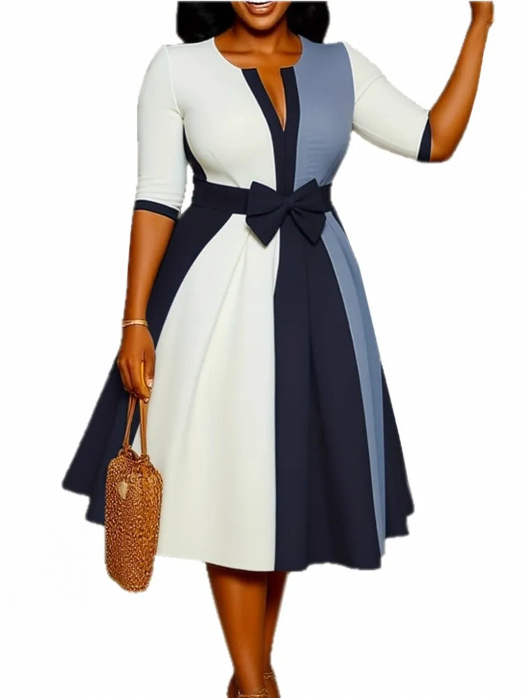 Elegant Women Luxury Formal V-Neck Midi Dress Fashion Half Sleeve Evening Ladies Street Party Vestidos 2026 Spring Summer